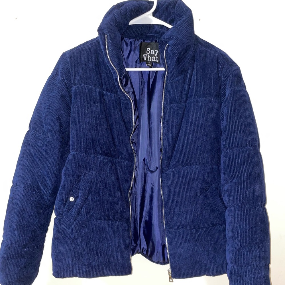 Blue puffer jacket